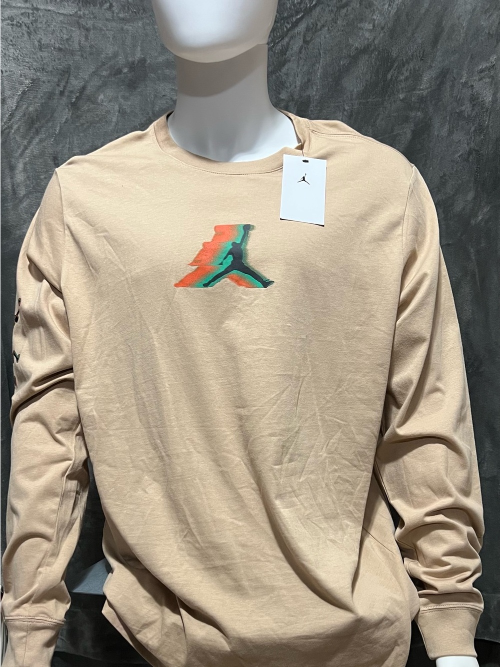 Jordan Long-Sleeve Logo Tee - Beige with Multicolor Jumpman